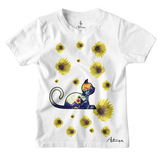 T-shirt Gatto con Girasoli di Artmea bambini